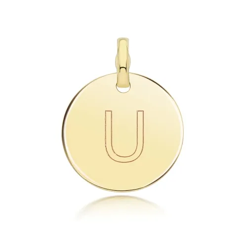 9ct Yellow Gold Round Plain Initial Pendant 14.3mm U